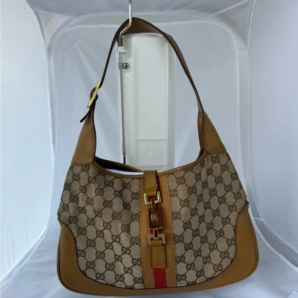 Gucci Beige and Brown Hobo Bag with Red Stripe - Picture 8 of 12